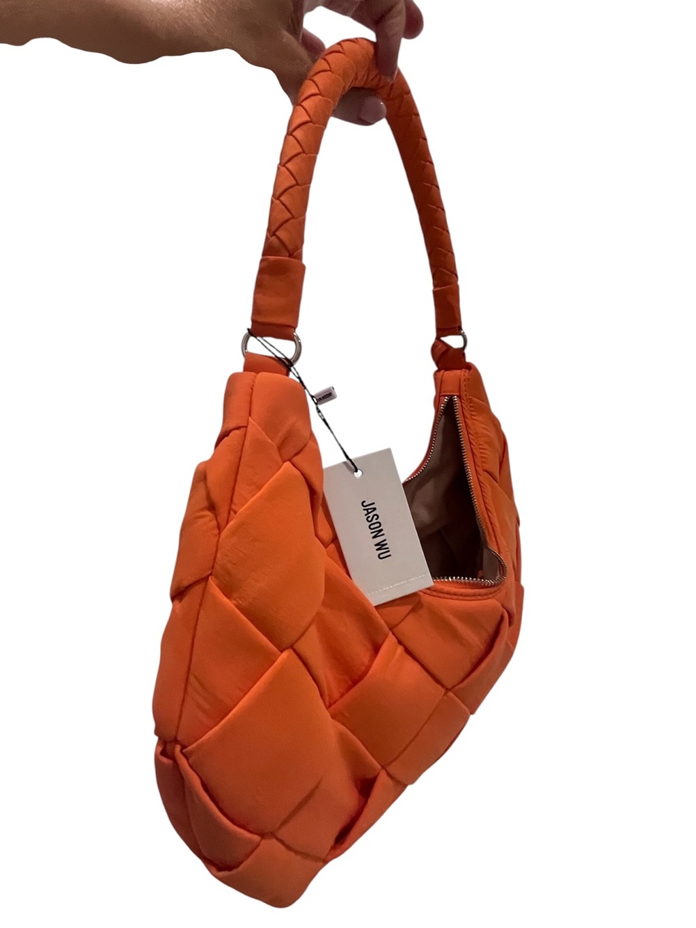 NWT Jason Wu Persimmon Orange Woven Vegan Leather Hobo Shoulder Bag